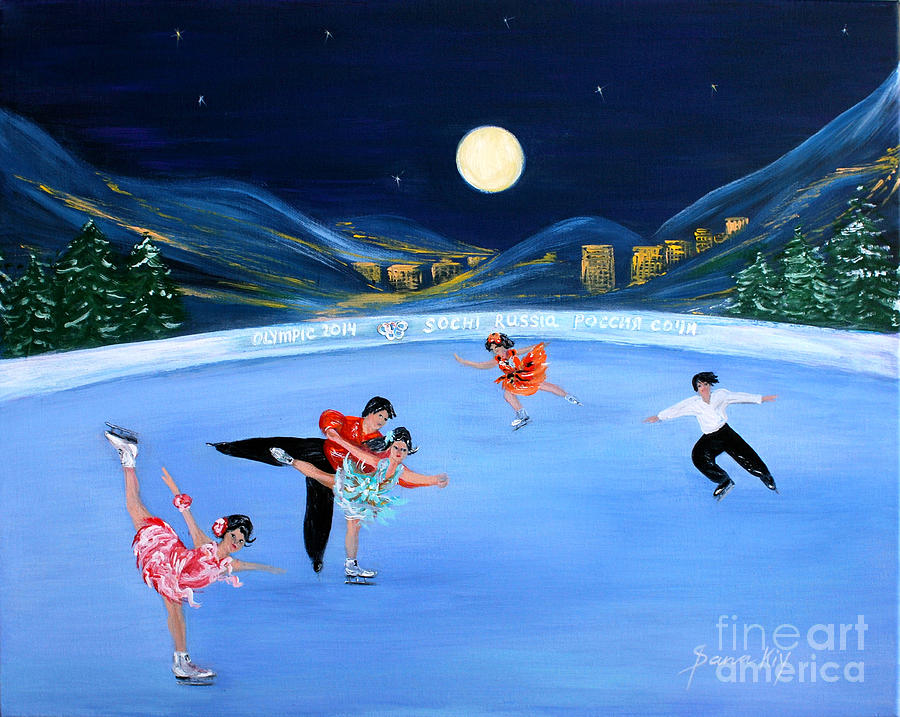 Moonlight Skating Painting by Oksana Semenchenko