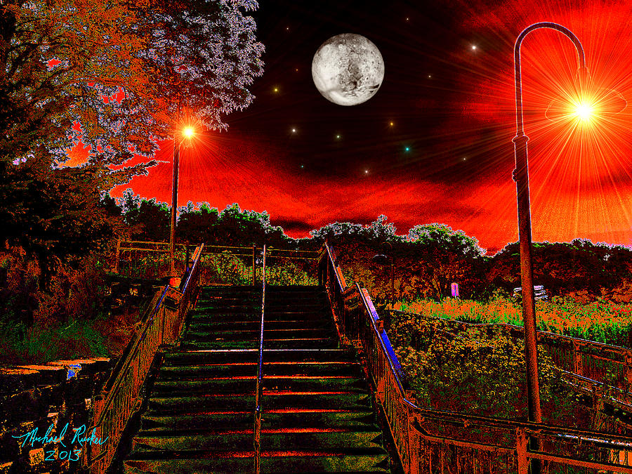 Sunset Digital Art - MoonLight Stairs by Michael Rucker