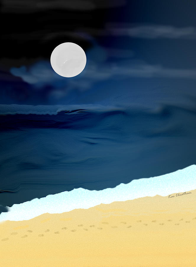 Moonlight Walk at Low Tide Digital Art by Kae Cheatham