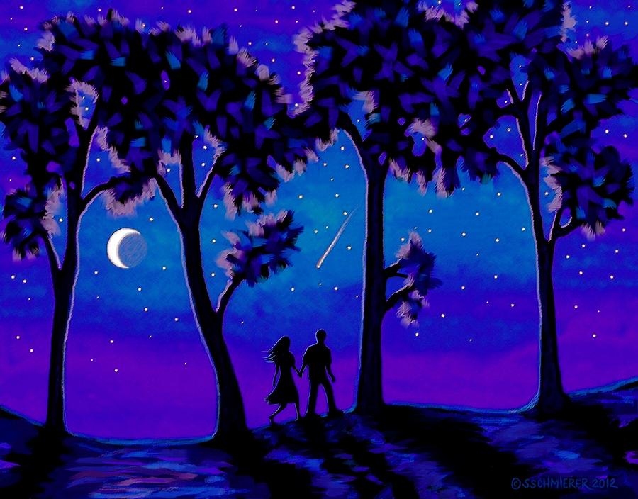Tree Painting - Moonlight Walk by SophiaArt Gallery
