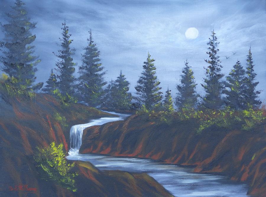 Moonlit Falls Painting by Bob Williams