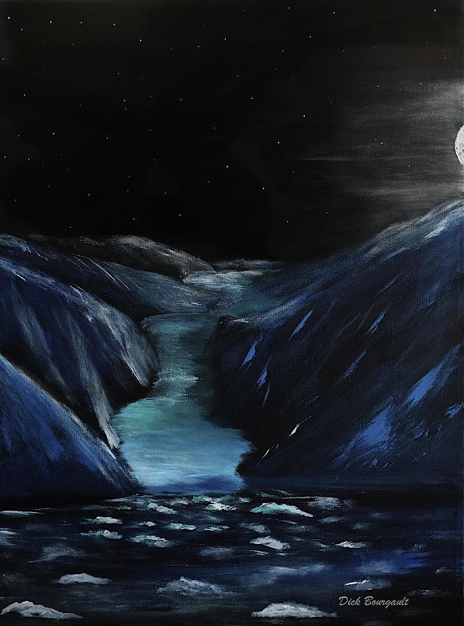 Moonlit Glacier Painting by Dick Bourgault