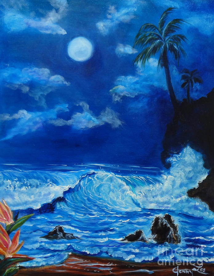 Moonlit Hawaiian Night  #1 Painting by Jenny Lee