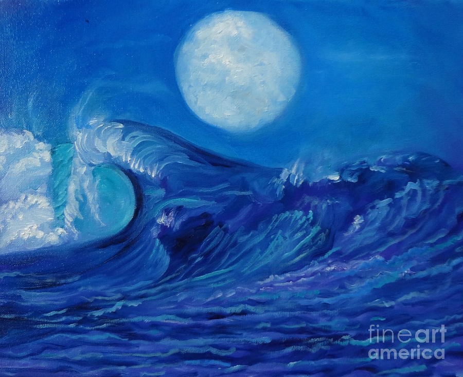Moonlit Hawaiian Wave Painting by Jenny Lee
