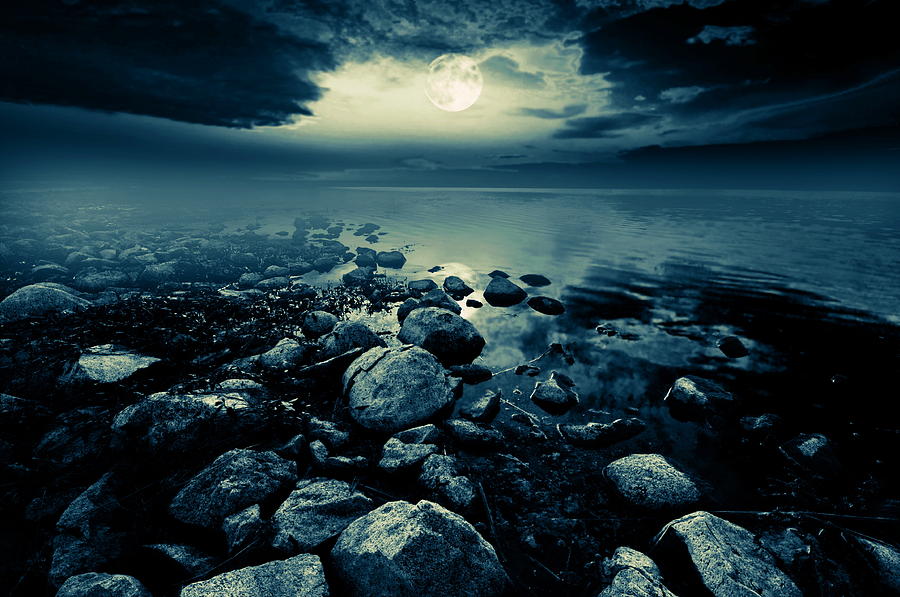 Moonlit lake Photograph by Jaroslaw Grudzinski