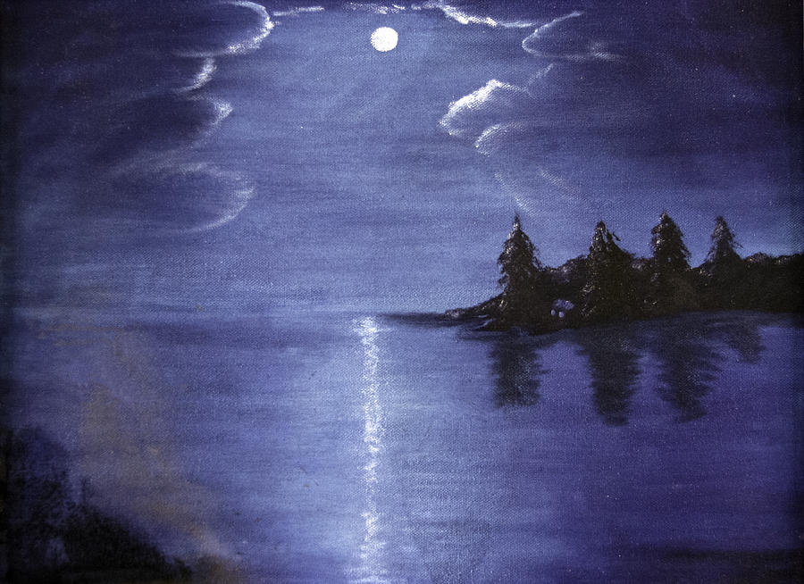 Moonlit Lake Painting by Judy Hall-Folde