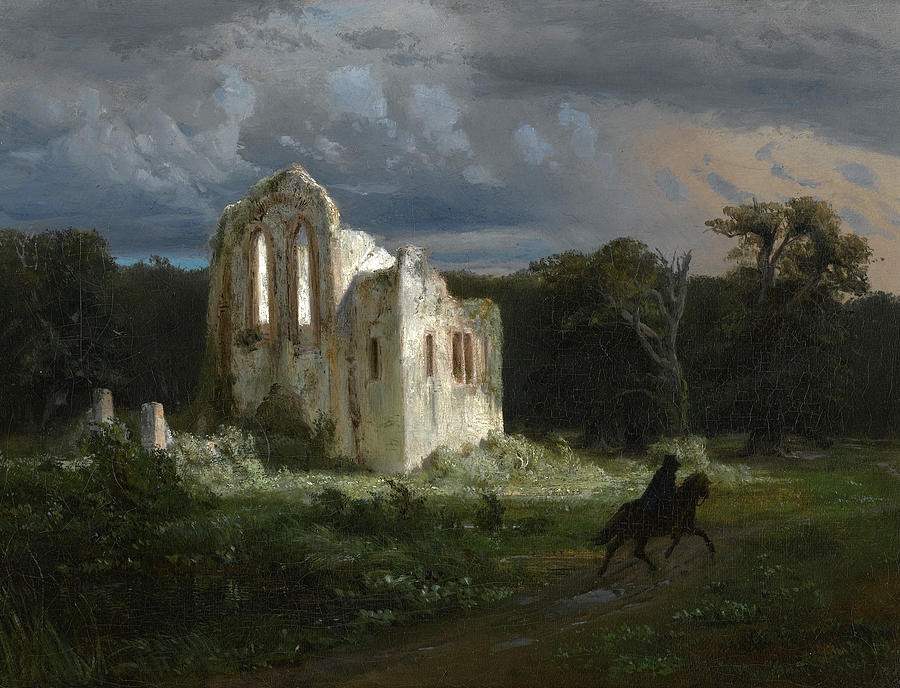 Moonlit Landscape Painting by Arnold Boecklin