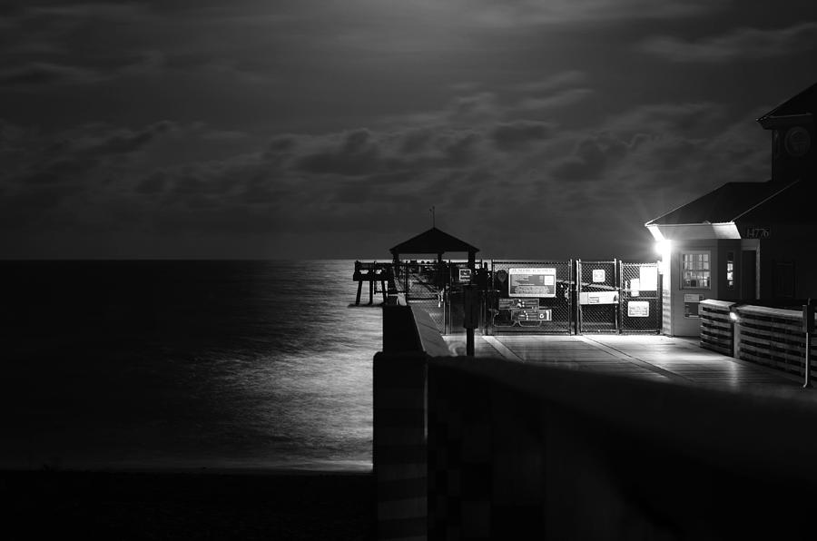 Moonlit Pier Black And White Photograph by Laura Fasulo