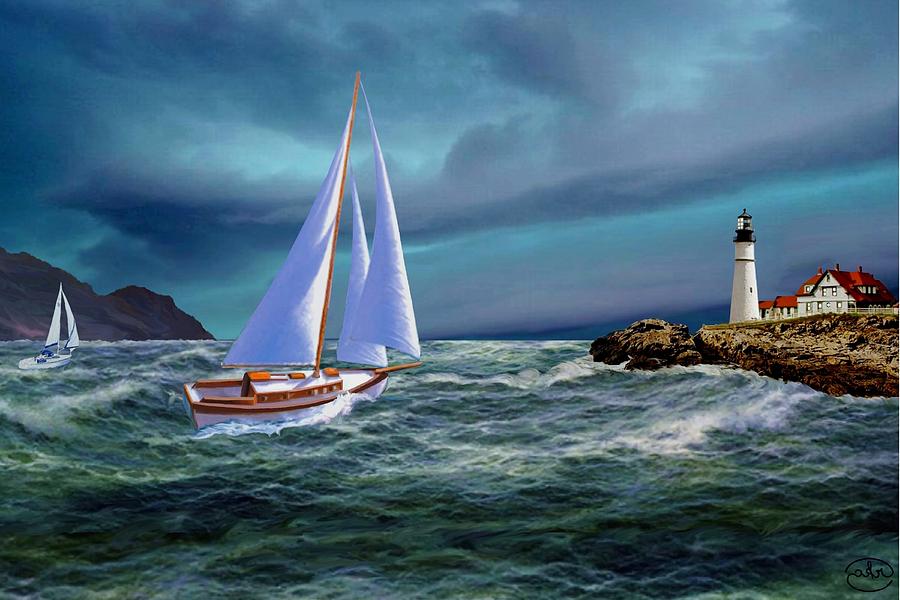 Moonlit Portland Head Painting by Ron Chambers