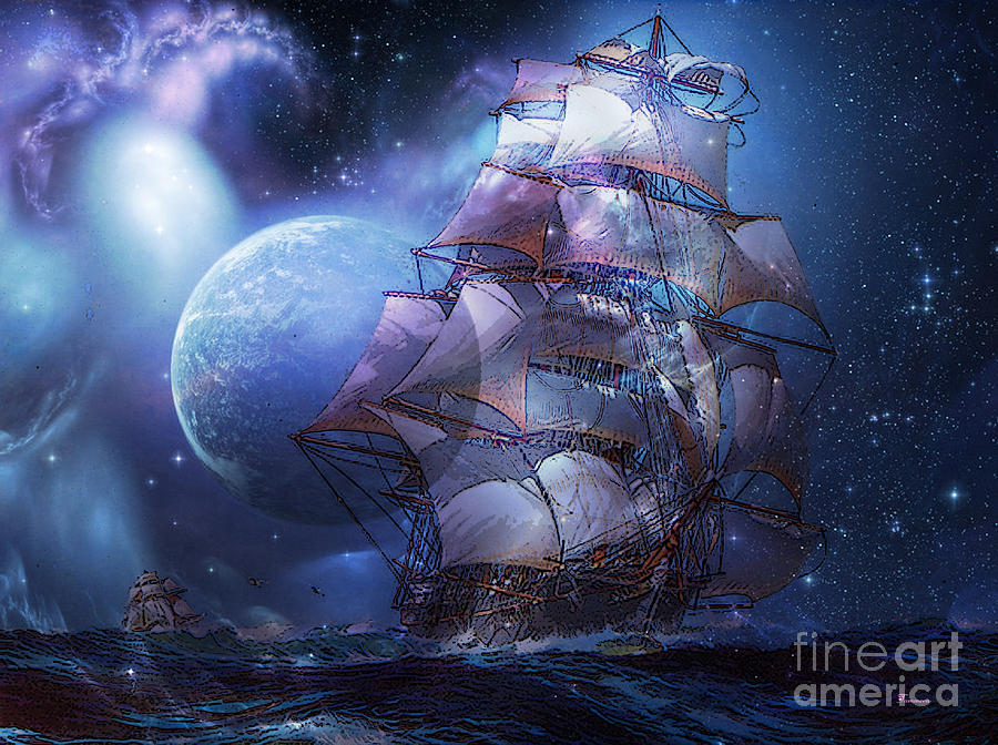 Boat Mixed Media - Moonlit Sail  by Tammera Malicki-Wong