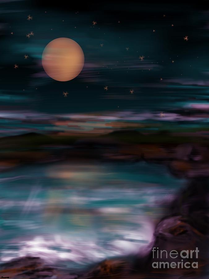 Moonlit  Sea Digital Art by Christine Fournier