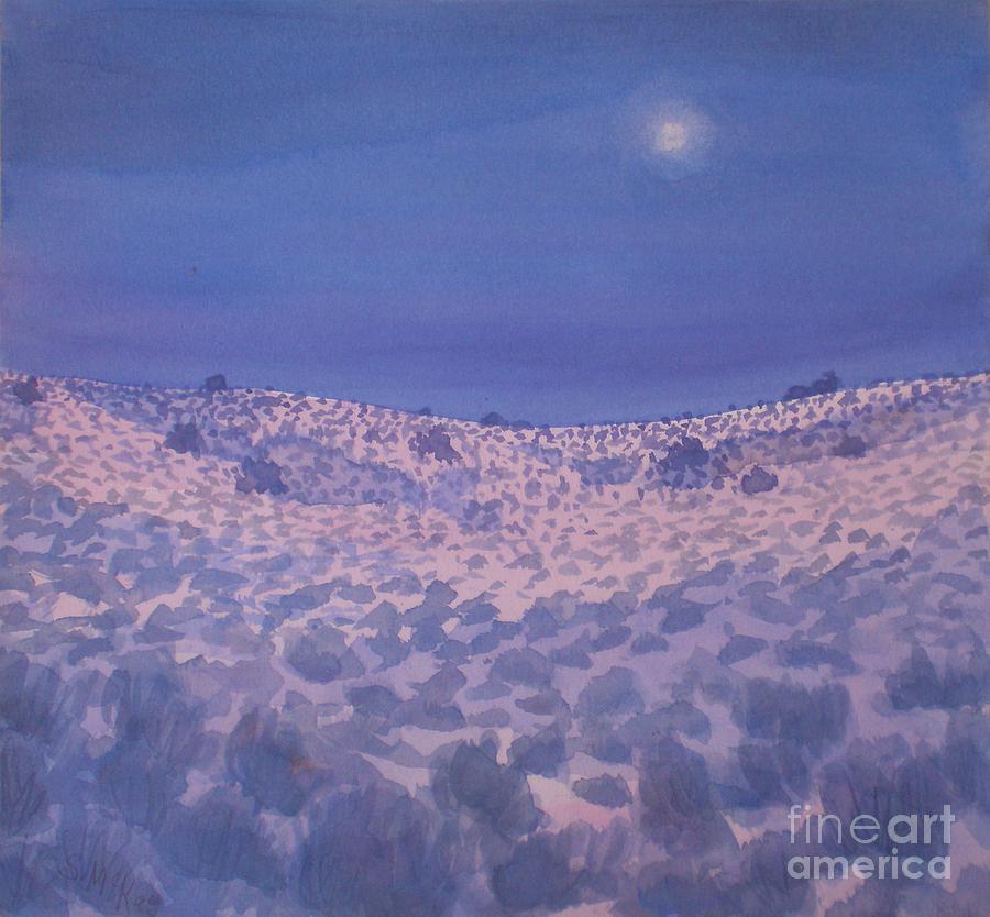 Moonlit Winter Desert Painting by Suzanne McKay