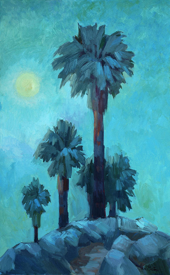 Moonrise and Palms Painting by Diane McClary