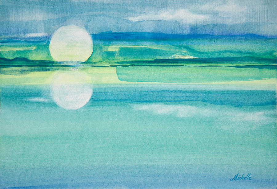 Moonrise in Blue Watercolor Painting Painting by Michelle Constantine