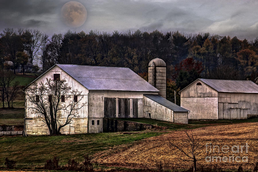 Moonrise over an Amish Farm Photograph by  Gene  Bleile Photography 