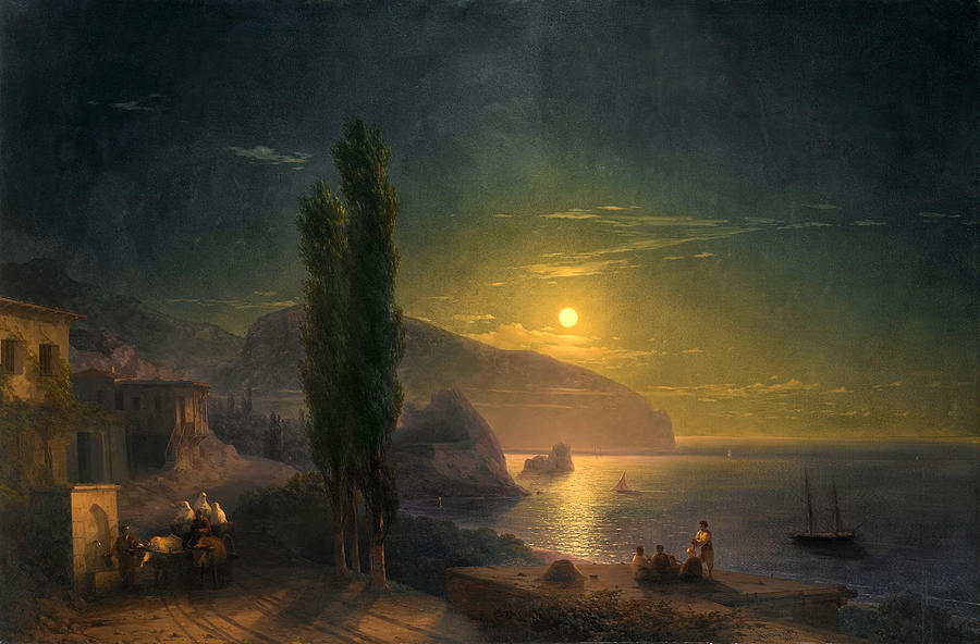 Moonrise over Ayu Dag Painting by Ivan Konstantinovich Aivazovsky ...