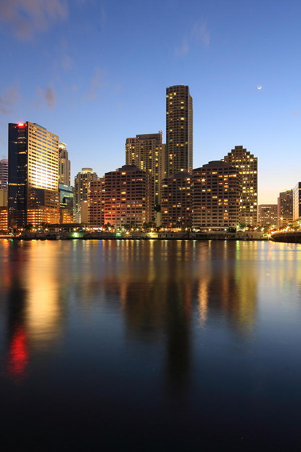 Miami Digital Art - Moonrise over Brickell Miami by Brickell Photography