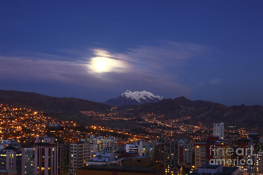 Moonrise over La Paz Bolivia Photograph by James Brunker
