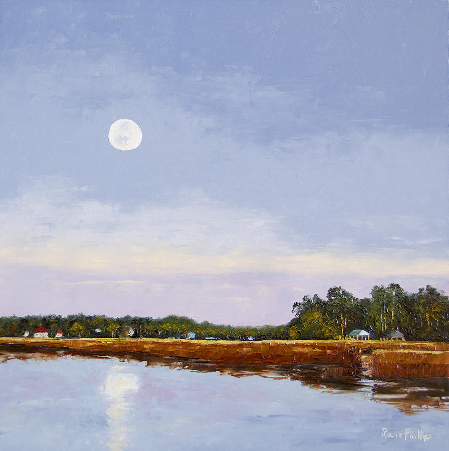 Tree Painting - Moonrise Over The Creek by Rosie Phillips