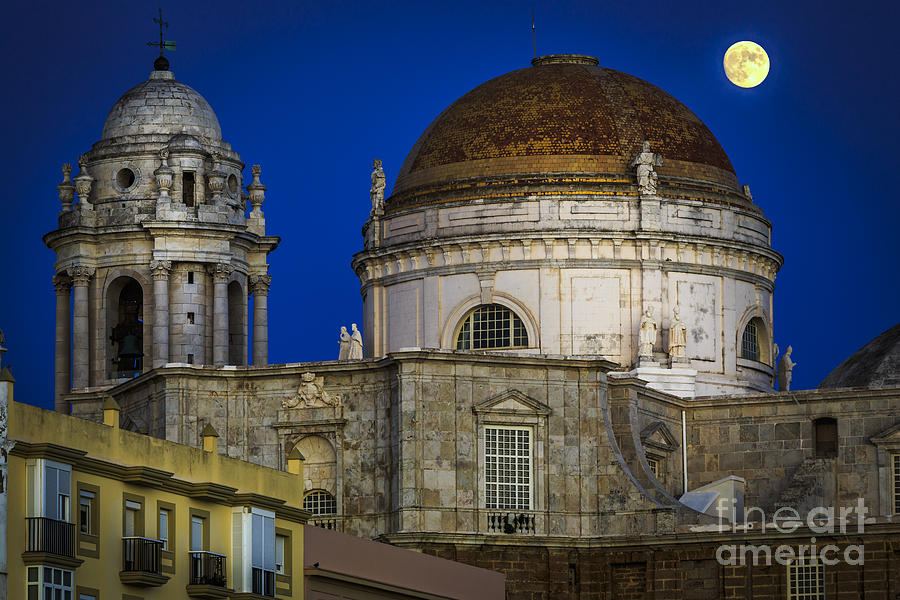 Moonrise Over the Holy Cross Cathedral Cadiz Spain Photograph by Pablo Avanzini