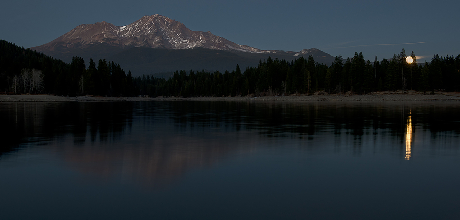 Moonrise Over the Lake at Mount Shasta Photograph by Loree Johnson