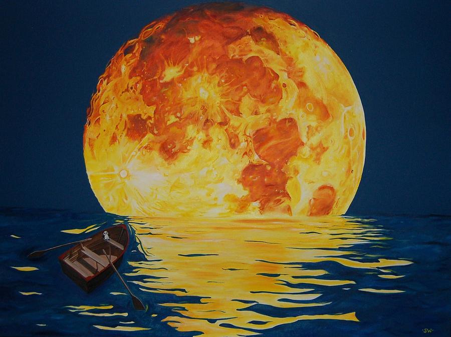 Moonrise Over The Ocean Painting By Sheri Wiseman