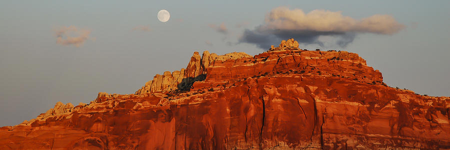 Moonrise Sunset at Capitol Reef  Panorama Photograph by Lee Kirchhevel