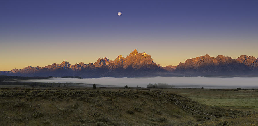 Moonset at Dawn Grand Teton National Park Photograph by Joseph Rossbach