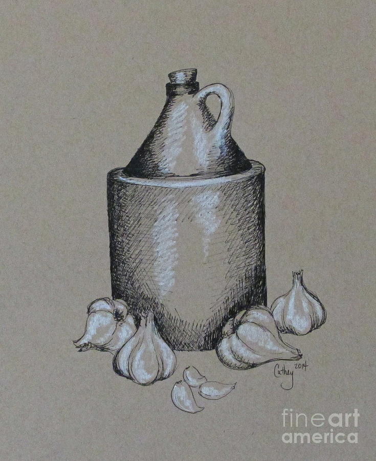 Moonshine And Garlic Drawing by Catherine Howley