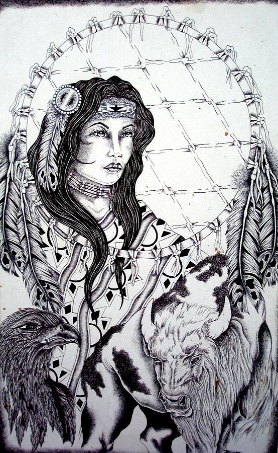 Nature Drawing - Moonstruck Feather Woman by Kicking Bear  Productions