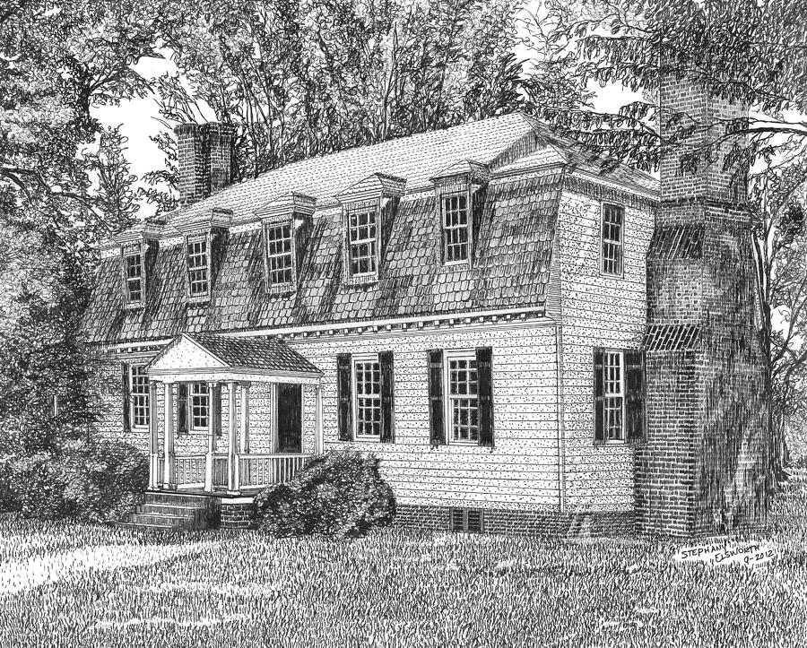 Black And White Drawing - Moore House in Yorktown Virginia by Stephany Elsworth