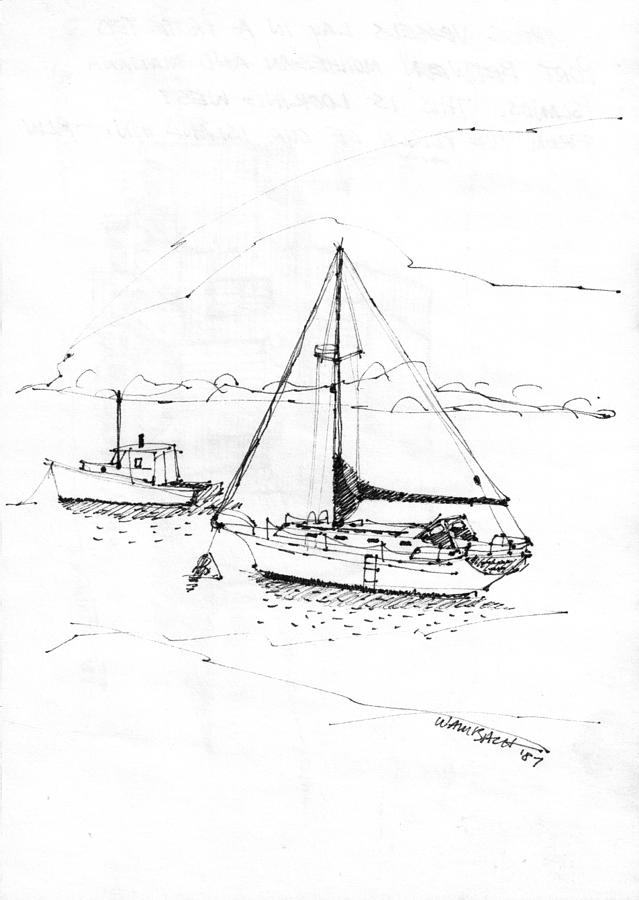 Moored Boats Monhegan Island Drawing by Richard Wambach