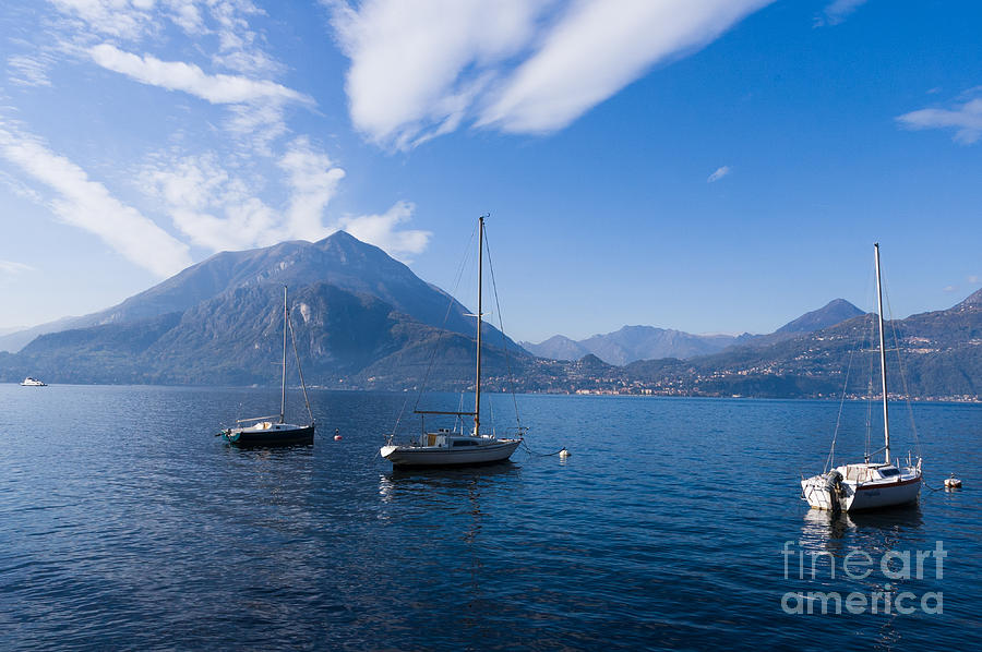 moored yachts on Lake Como in Italy Photograph by Peter Noyce