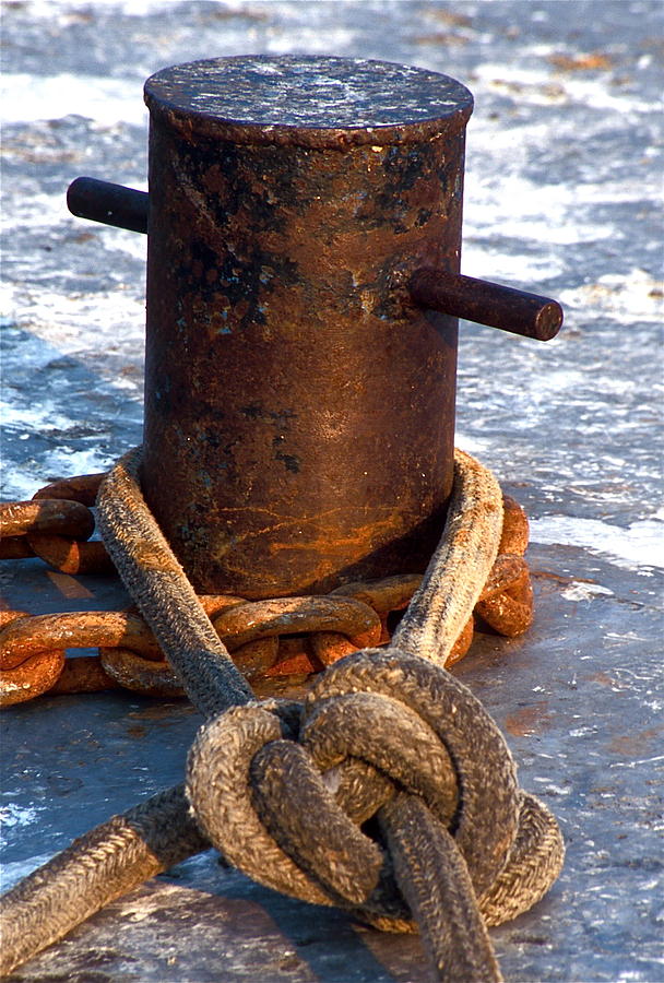 Rope Photograph - Mooring Rope and Chain by Jon Reddin Photography