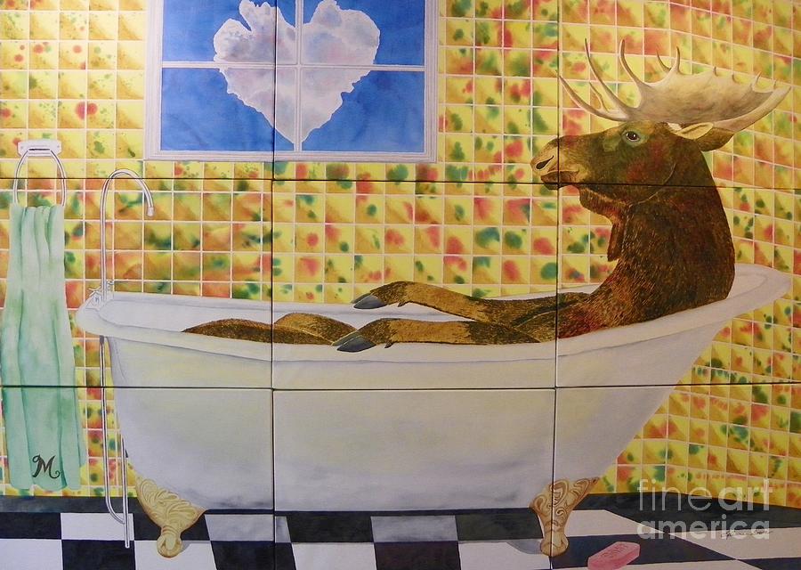 Moose Bath II Painting by LeAnne Sowa