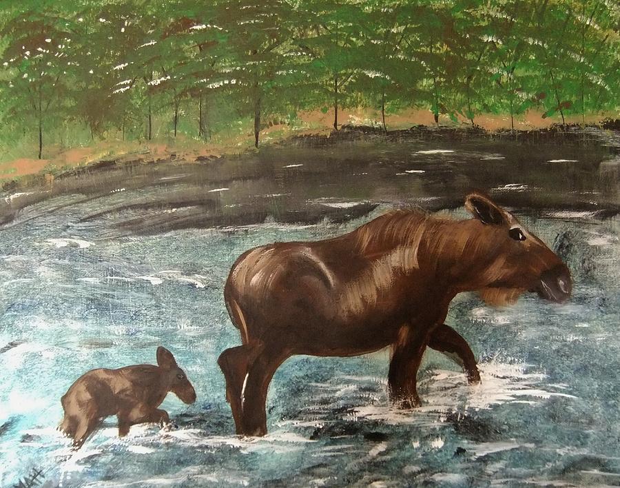 Moose Crossing Painting by Matthew Griswold
