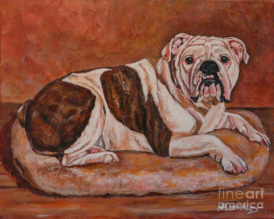 Dog Painting - Moose-english Bull Dog by Heather Kertzer Dog Painting - Moose-english Bull Dog by Heather Kertzer