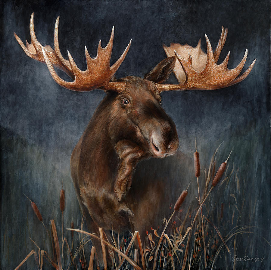 Moose Painting - Moose in the Mist by Dreyer Wildlife Print Collections 