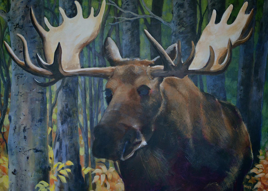 Moose in Wood Painting by Walt Maes