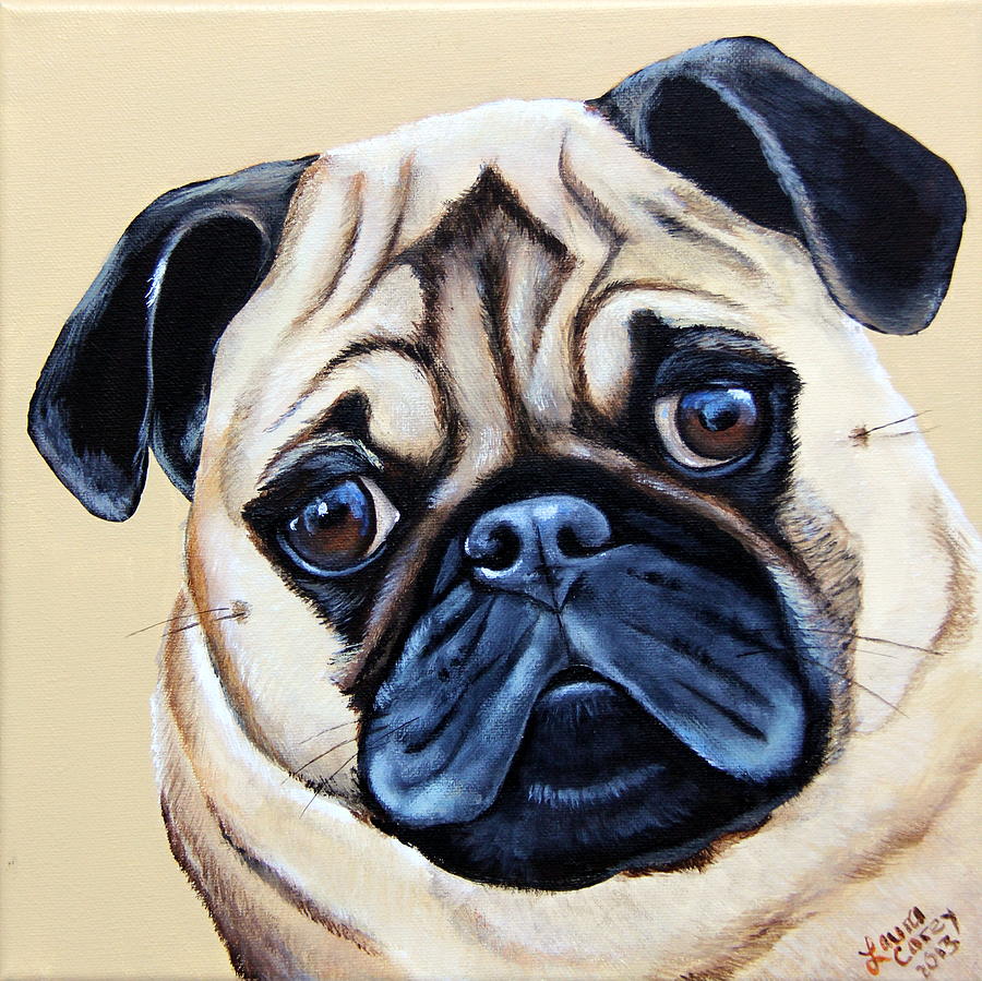 Pug Painting - Moose by Laura Carey
