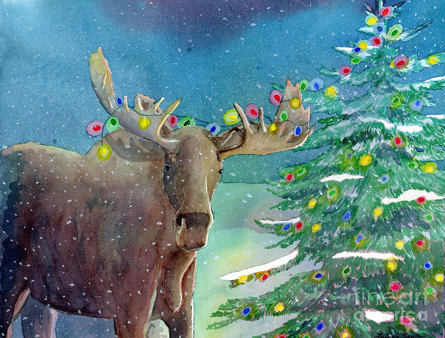 Moosey Christmas Painting by LeAnne Sowa