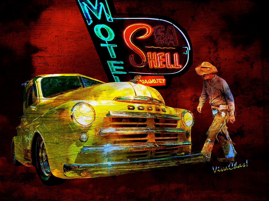 MoPar Cowboy Checks Out of Motel Shell Photograph by Chas Sinklier