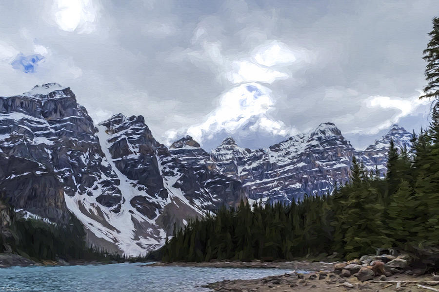 Moraine Lake Nestled in The Valley of the Ten Peaks - Banff National Park Painting by Jordan Blackstone