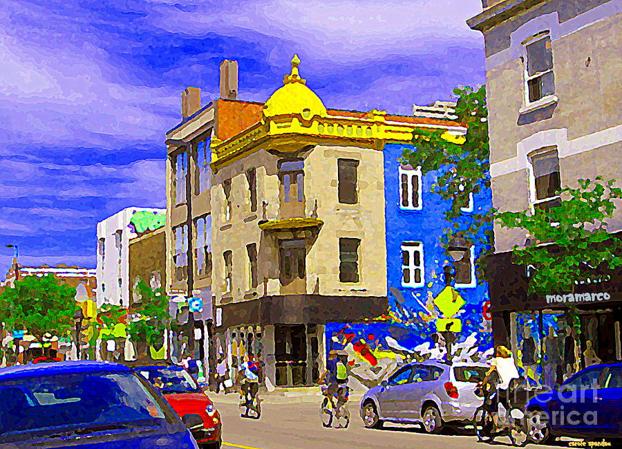 Moramarco And Resto Salle A Manger Mont Royal Cycling By Rue Chambord  Montreal Scenes               Painting by Carole Spandau