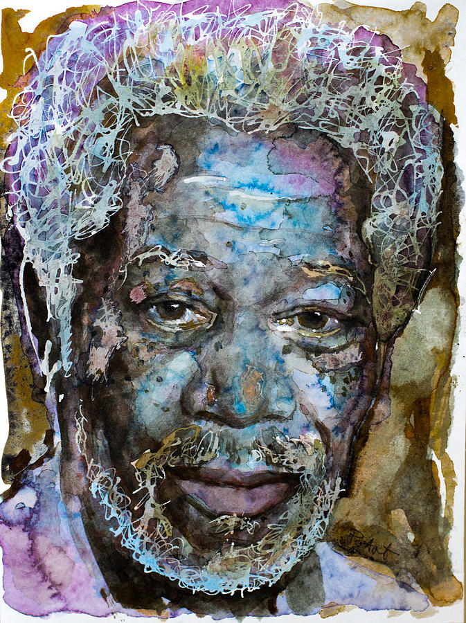 Morgan Freeman Painting - Morgan in blue by Laur Iduc