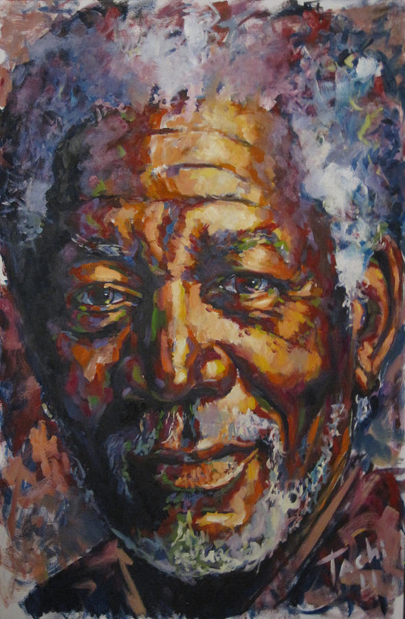 Morgan Freeman Painting by Tachi Pintor