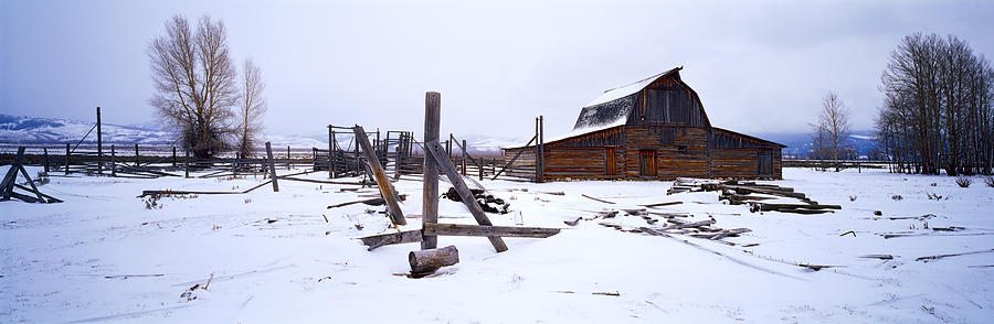 Architecture Photograph - Mormon Barn In Winter, Wyoming, Usa by Panoramic Images