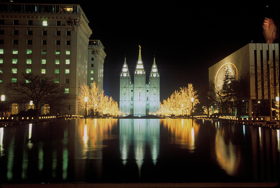 Mormon Temple At Night In Salt Lake Photograph by Panoramic Images