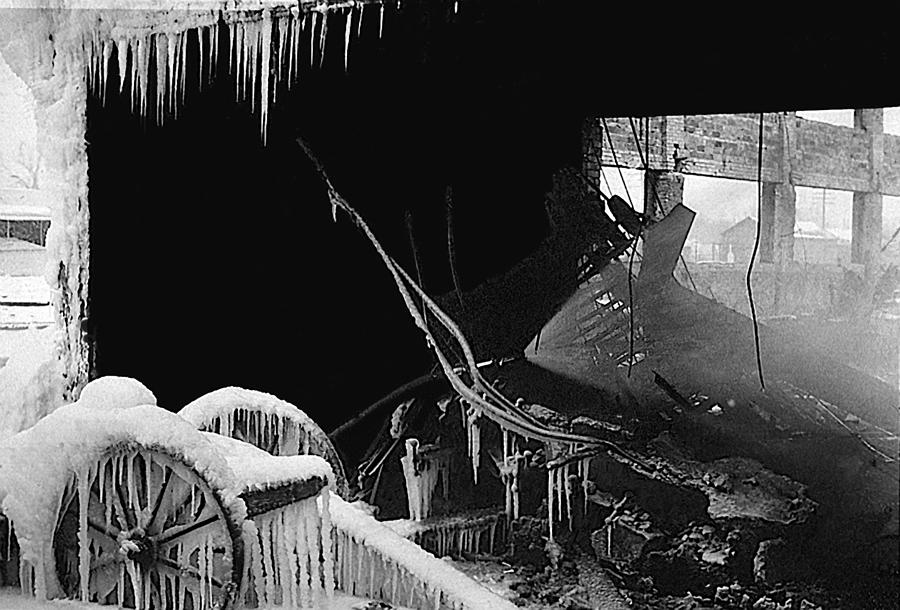 Morning after fire hose frozen ice sash company fire Aberdeen South Dakota 1964-2004 Photograph by David Lee Guss