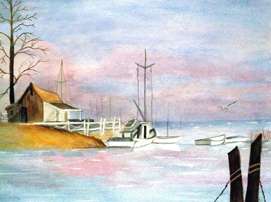 Boat Painting - Morning at the Harbor by Zelma Hensel